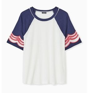 TORRID EMBROIDERED SLUB MIDI RAGLAN TEE